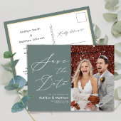 Carte Postale Faire-part Sage Green Élégant Script Mariage Enregistrer La D