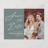 Carte Postale Faire-part Sage Green Élégant Script Mariage Enregistrer La D (Devant)