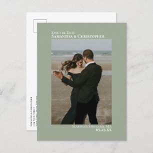 Carte Postale Faire-part Sage Green Minimaliste Photo Mariage Enregistrer L