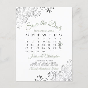 Carte Postale Faire-part Sage Green & White Wedding Enregistrer le calendri