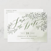 Carte Postale Faire-part Sage vert rustique floral calligraphie enregistrer (Devant / Derrière)