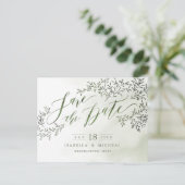 Carte Postale Faire-part Sage vert rustique floral calligraphie enregistrer (Debout devant)