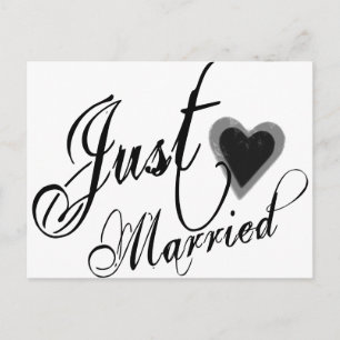 Carte Postale Faire-part Sale Grunge Script - Couple Marié Coeur Noir