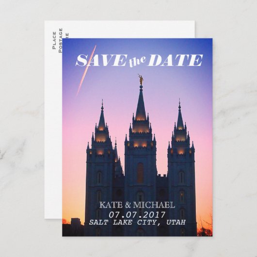 Carte Postale Faire-part Salt Lake City, Utah Temple Wedding Enregistrer la (Devant / Derrière)