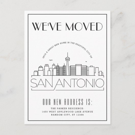 Carte Postale Faire-part San Antonio Moderne Deco | Changement d'adresse (Devant)