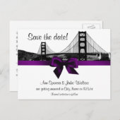 Carte Postale Faire-part San Fran Skyline Etched BW Purple Enregistrer la d (Devant / Derrière)