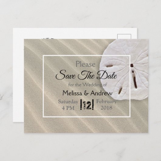 Carte Postale Faire-part Sand Dollar Mariage à thème Enregistrer la date (Devant / Derrière)