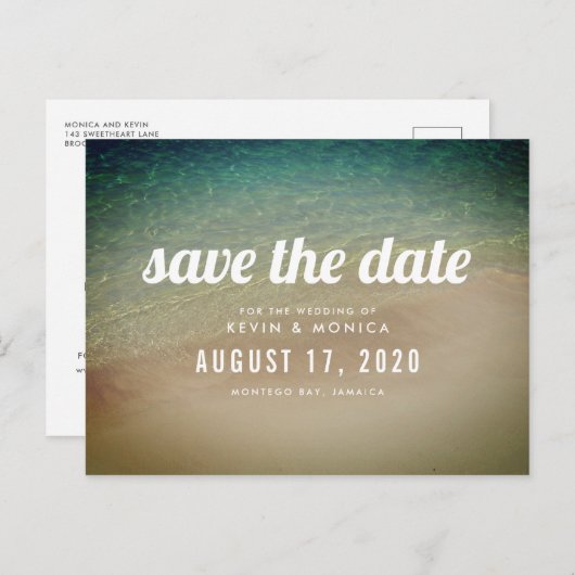 Carte Postale Faire-part Sand Ocean Beach Wedding Enregistrer la date (Devant / Derrière)