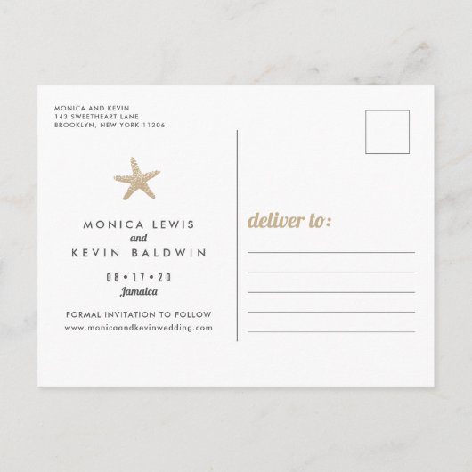 Carte Postale Faire-part Sand Ocean Beach Wedding Enregistrer la date (Dos)