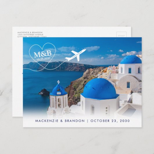 Carte Postale Faire-part Santorin Grèce Destination Mariage Enregistrer la (Devant / Derrière)