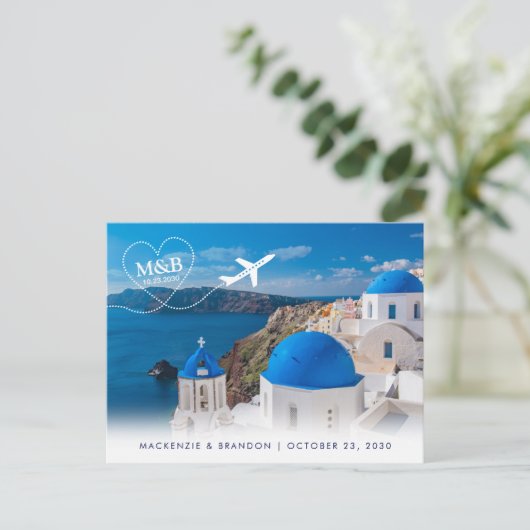 Carte Postale Faire-part Santorin Grèce Destination Mariage Enregistrer la  (Debout devant)
