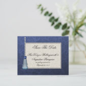 Carte Postale Faire-part Sapphires Diamants Blue Tassel sur Damask Enregist (Debout devant)