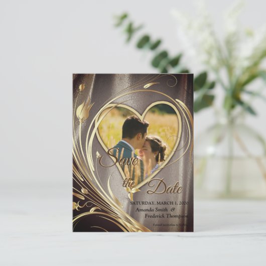 Carte Postale Faire-part Satin marron et fleurs d'ivoire splendide (Debout devant)