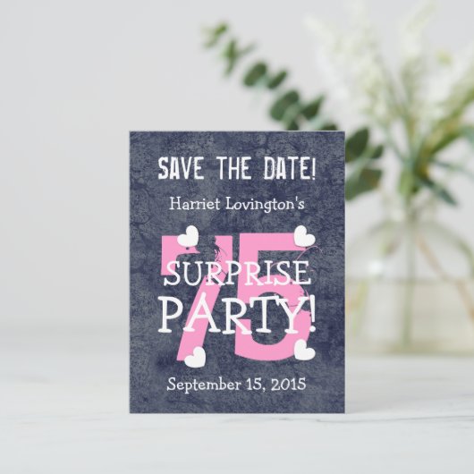 Carte Postale Faire-part Sauvegarder la date 75e anniversaire surprise S75A (Debout devant)