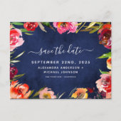 Carte Postale Faire-part Sauvegarder la date bleu marine floral aquarelle (Devant)