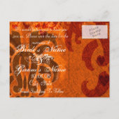Carte Postale Faire-part Sauvegarder la date - Damas - Orange et Marron (Dos)