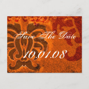 Carte Postale Faire-part Sauvegarder la date - Damas - Orange et Marron