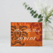 Carte Postale Faire-part Sauvegarder la date - Damas - Orange et Marron (Debout devant)