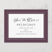 Carte Postale Faire-part Sauvegarder la date de mariage élégant violet écri (Devant)
