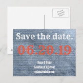 Carte Postale Faire-part Sauvegarder la date. Denim de cow-boy (Devant / Derrière)