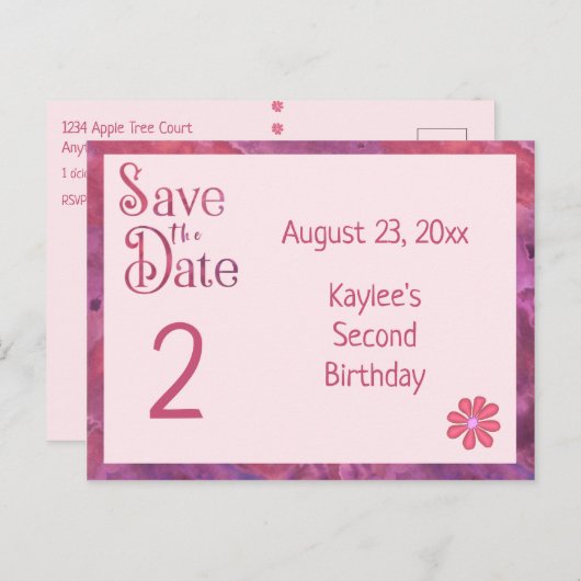 Carte Postale Faire-part Sauvegarder la date du deuxième anniversaire d'une (Devant / Derrière)