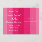 Carte Postale Faire-part Sauvegarder la date Fête des 90 ans, Rayures roses (Dos)