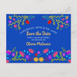 Carte Postale Faire-part Sauvegarder la date  Fête mexicaine florale Bleu r