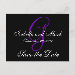 Carte Postale Faire-part Sauvegarder la date, Initiale, Monogramme, Noir, V
