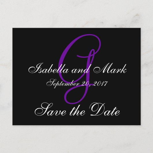 Carte Postale Faire-part Sauvegarder la date, Initiale, Monogramme, Noir, V (Devant)