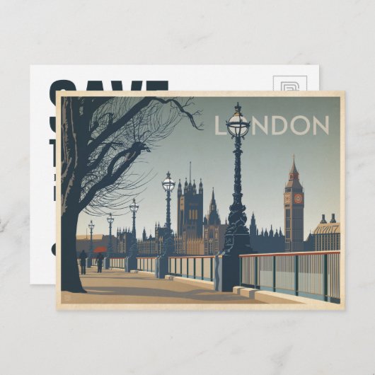 Carte Postale Faire-part Sauvegarder la date | Londres (Devant / Derrière)