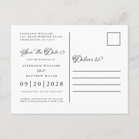 Carte Postale Faire-part Sauvegarder la date Mariage élégant tendance (Dos)