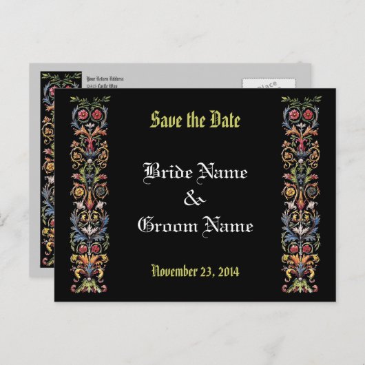 Carte Postale Faire-part Sauvegarder la date Modifiable Art Médiéval Enlumi (Devant / Derrière)