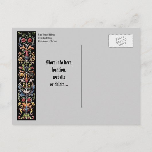 Carte Postale Faire-part Sauvegarder la date Modifiable Art Médiéval Enlumi (Dos)