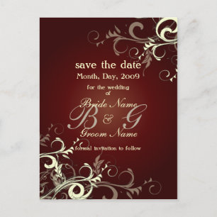 Carte Postale Faire-part Sauvegarder la date, monogramme spirales de crème