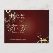 Carte Postale Faire-part Sauvegarder la date, monogramme spirales de crème (Dos)