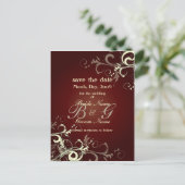 Carte Postale Faire-part Sauvegarder la date, monogramme spirales de crème (Debout devant)