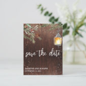 Carte Postale Faire-part Sauvegarder la date Noël rustique en bois d'hiver (Debout devant)