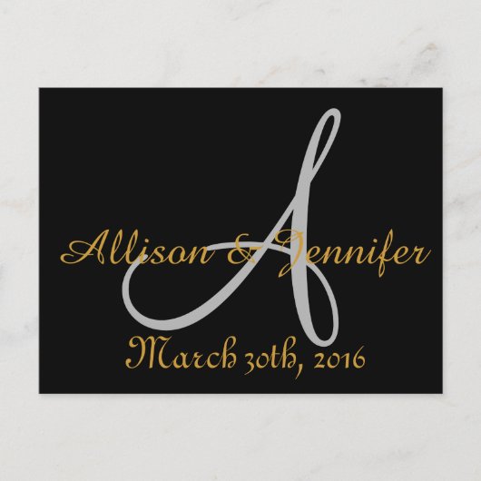 Carte Postale Faire-part Sauvegarder la date Noir et Or (Devant)