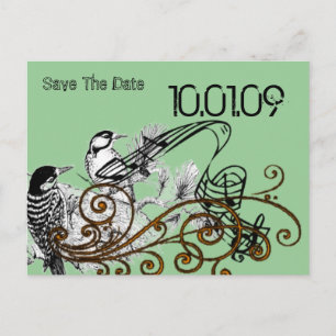 Carte Postale Faire-part Sauvegarder la date - Oiseaux de l'amour vintage