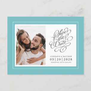 Carte Postale Faire-part Sauvegarder la date Photo Mariage Élégant Chic Aqu
