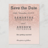 Carte Postale Faire-part Sauvegarder la date rose gold faux paillettes rose (Devant)