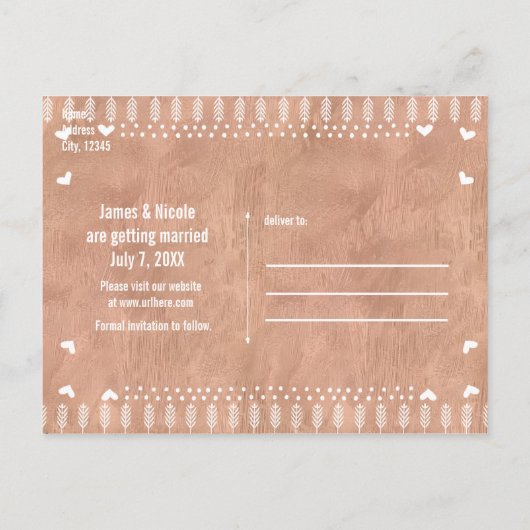 Carte Postale Faire-part Sauvegarder la date Rustique Glam Rose Gold Photo (Dos)