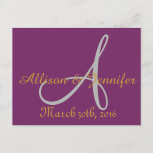 Carte Postale Faire-part Sauvegarder la date Violet et Or