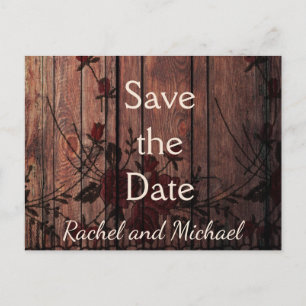 Carte Postale Faire-part Sauvegardez la date Faux laçage rouge et bois