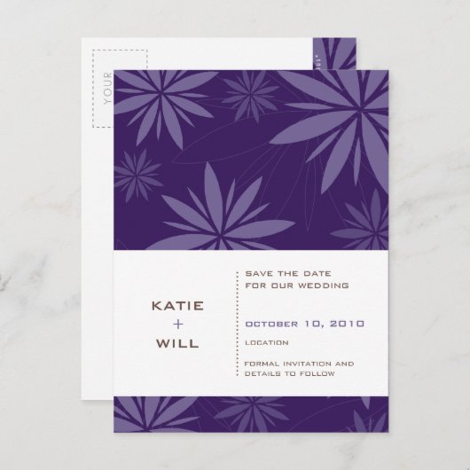 Carte Postale Faire-part SAUVEGARDEZ LA DATE :: violet vitalité (Devant / Derrière)