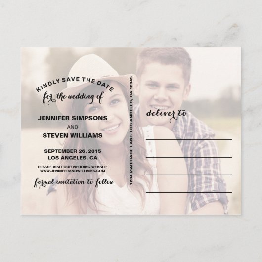 CARTE POSTALE FAIRE-PART SAUVEGARDEZ NOTRE DATE | SCRIPT D'ANNONCE DE MISE  (Dos)