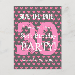 Carte Postale Faire-part Sauver la Date 30e Anniversaire V01H Cœurs Roses