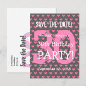 Carte Postale Faire-part Sauver la Date 30e Anniversaire V01H Cœurs Roses (Devant / Derrière)