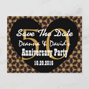 Carte Postale Faire-part Sauver la date 50e anniversaire OR NOIR Cœur V1