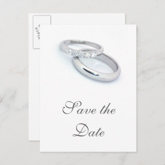 Carte Postale Faire-part Sauver la Date/Anneaux de Mariage en Argent (Devant / Derrière)